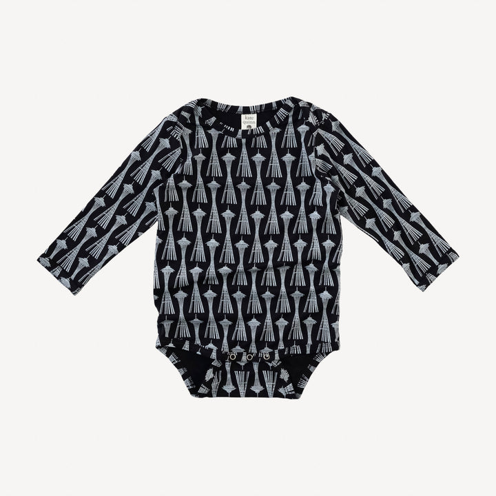 long sleeve lap neck bodysuit | black space needle | bamboo