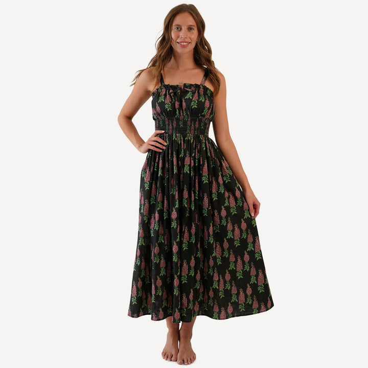 womens spaghetti tie winnie dress | red foxglove | organic cotton gauze