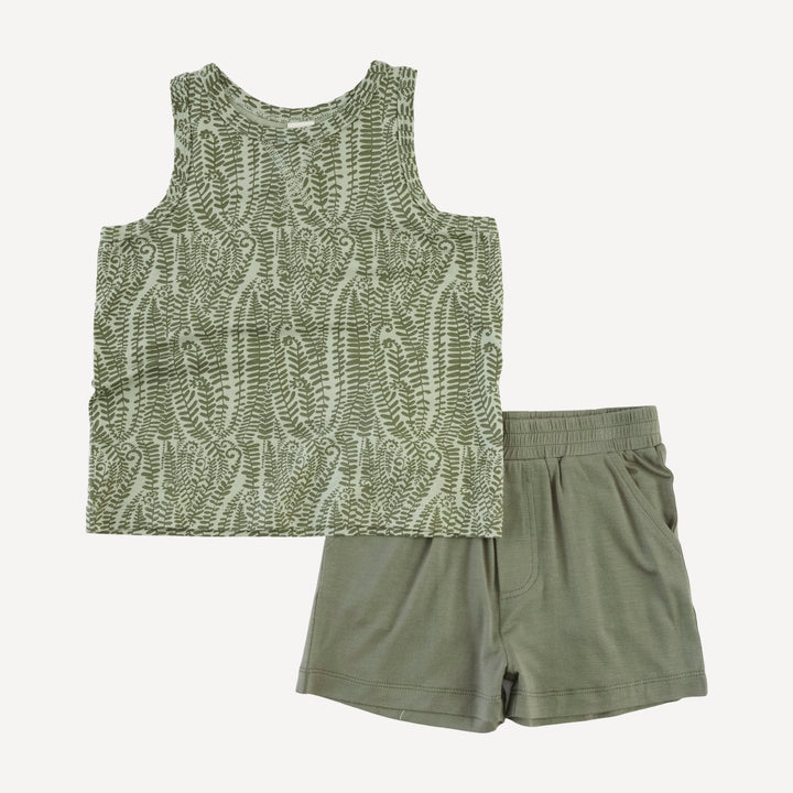 topstitch tank + relaxed short set | green fern frond | modal