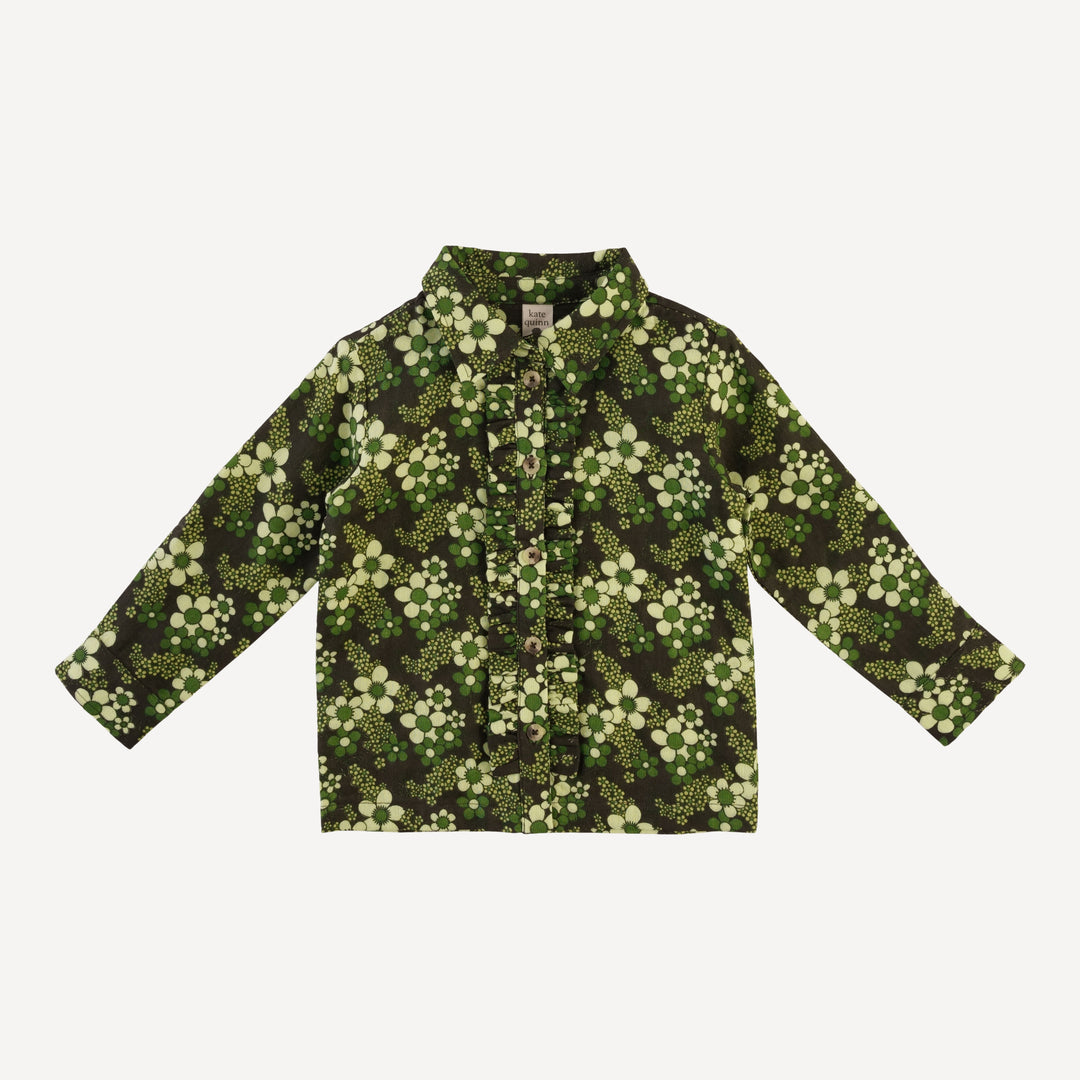 long sleeve rolled tuxedo shirt | green granny floral | organic cotton gauze