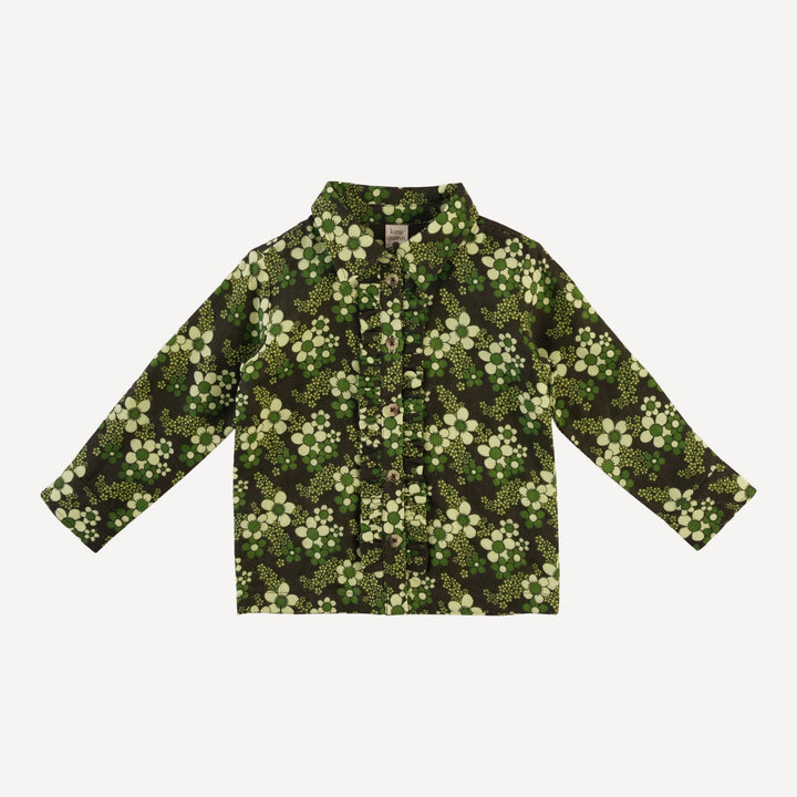 long sleeve rolled tuxedo shirt | green granny floral | organic cotton gauze