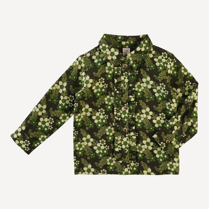 long sleeve rolled tuxedo shirt | green granny floral | organic cotton gauze