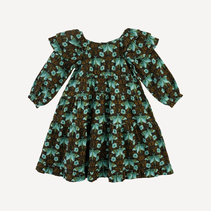long sleeve angelica dress | aqua butterfly night | organic cotton gauze