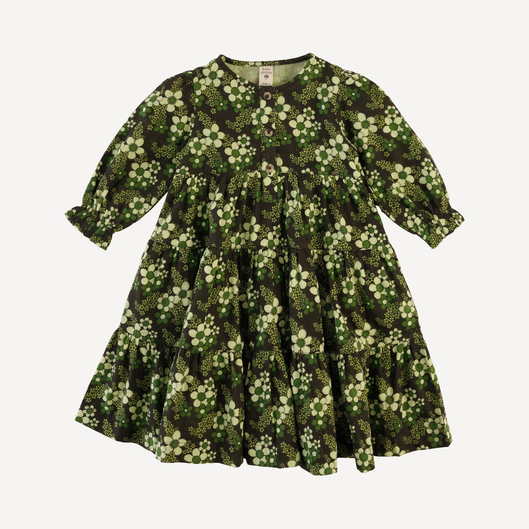 long sleeve prairie dress | green granny floral | organic cotton gauze