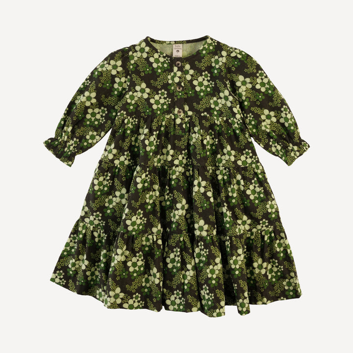 long sleeve prairie dress | green granny floral | organic cotton gauze