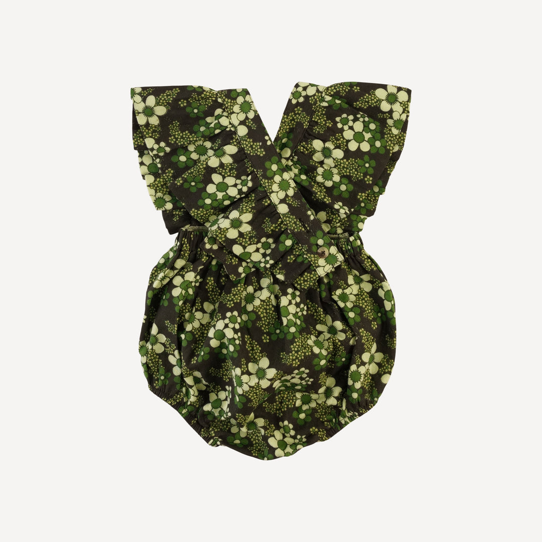 ruffle strap bubble | green granny floral | organic cotton gauze