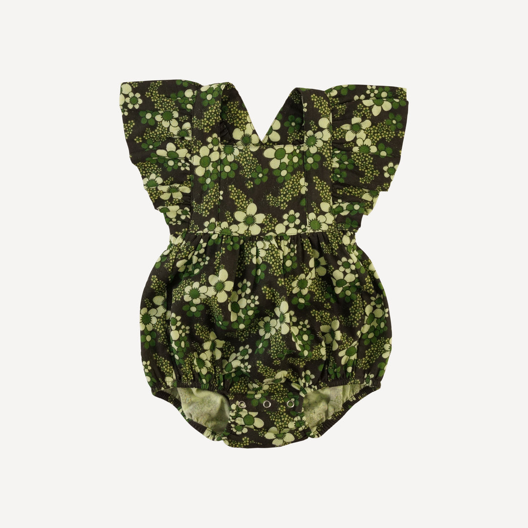 ruffle strap bubble | green granny floral | organic cotton gauze