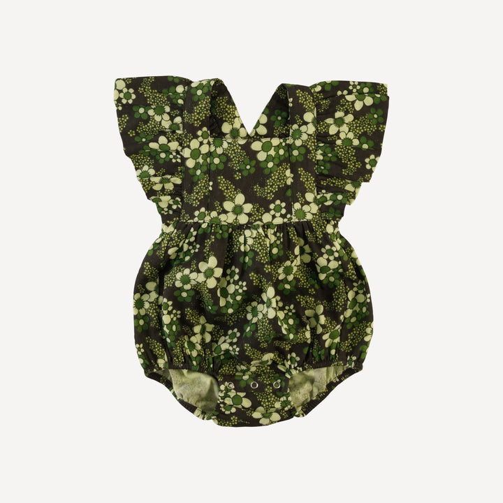 ruffle strap bubble | green granny floral | organic cotton gauze