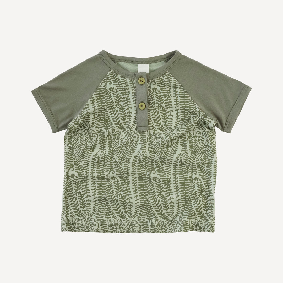 short sleeve baseball henley tee | green fern frond | modal