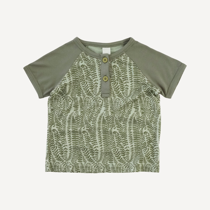 short sleeve baseball henley tee | green fern frond | modal