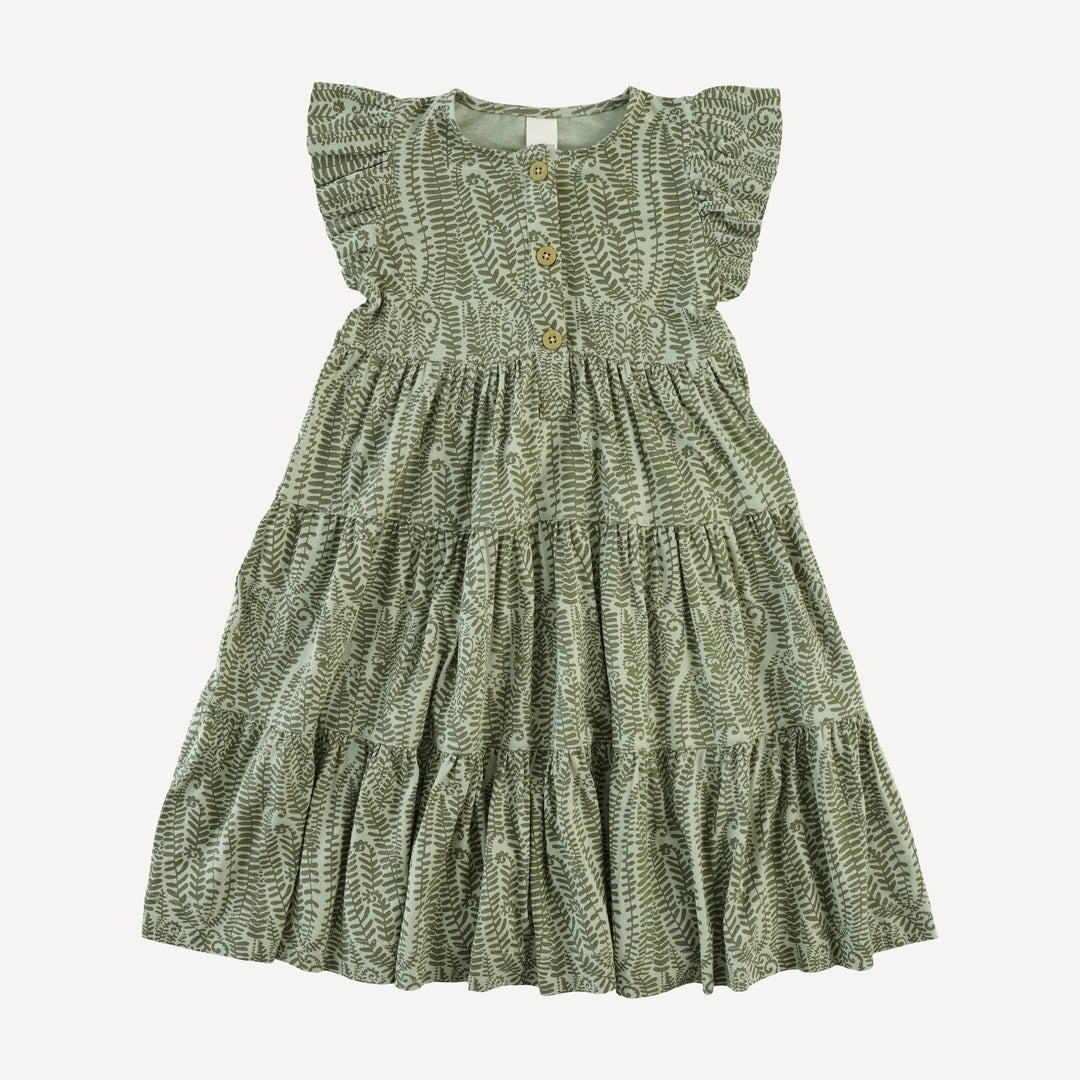 sleeveless ruffle prairie dress | green fern frond | modal