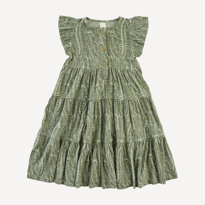 sleeveless ruffle prairie dress | green fern frond | modal
