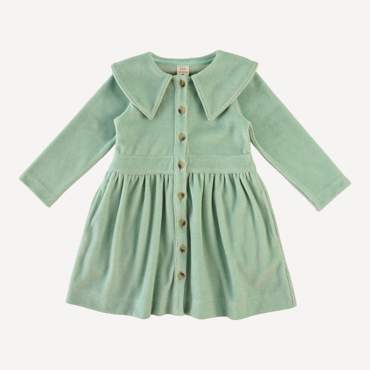 long sleeve wide collar button dress | hidden grove | organic cotton velour