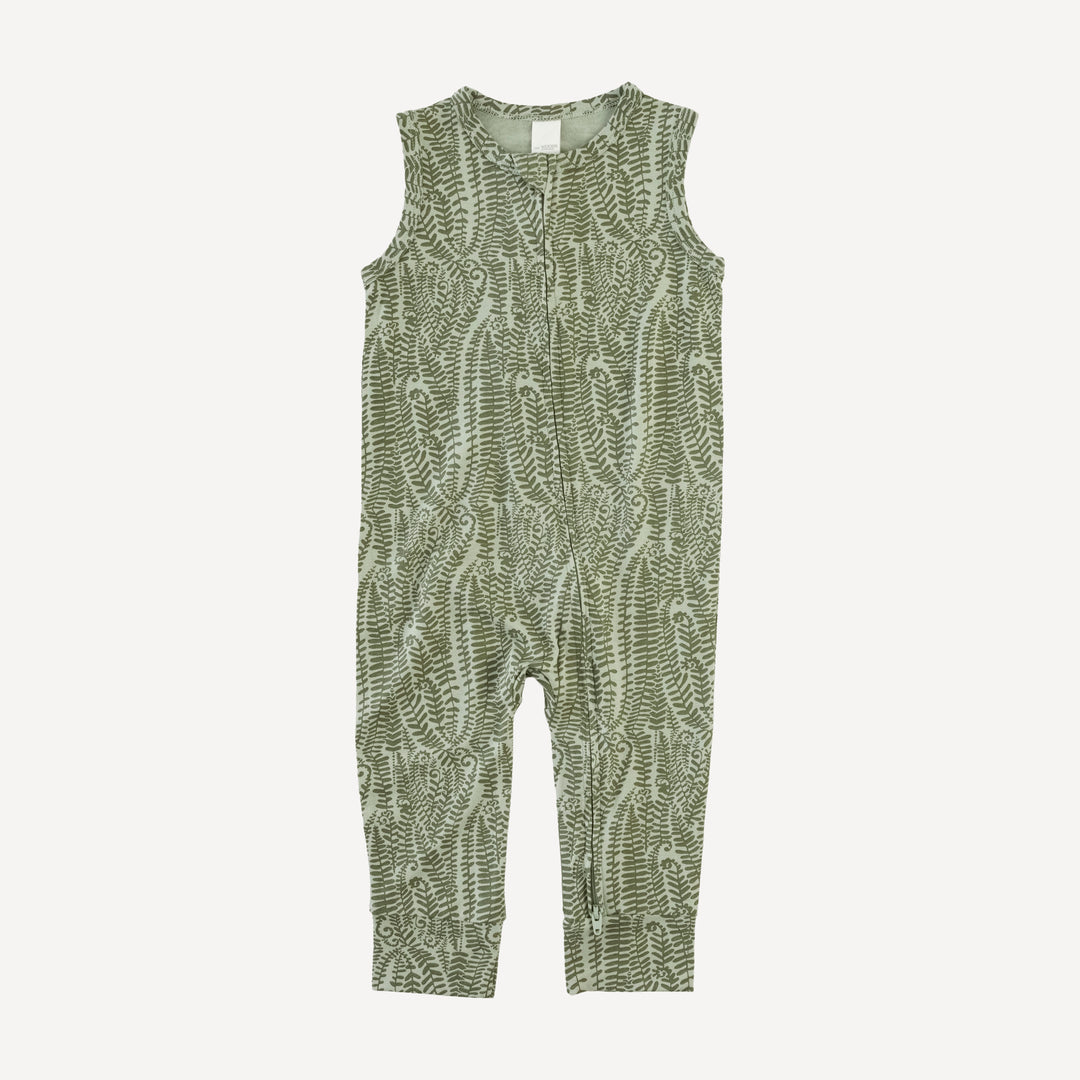 sleeveless zipper jumpsuit | green fern frond | modal