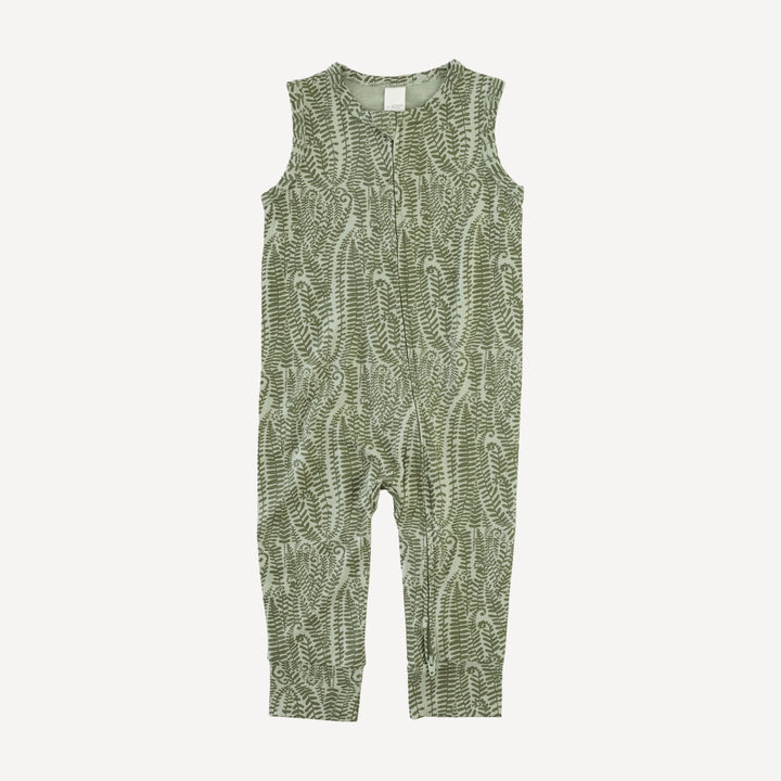 sleeveless zipper jumpsuit | green fern frond | modal
