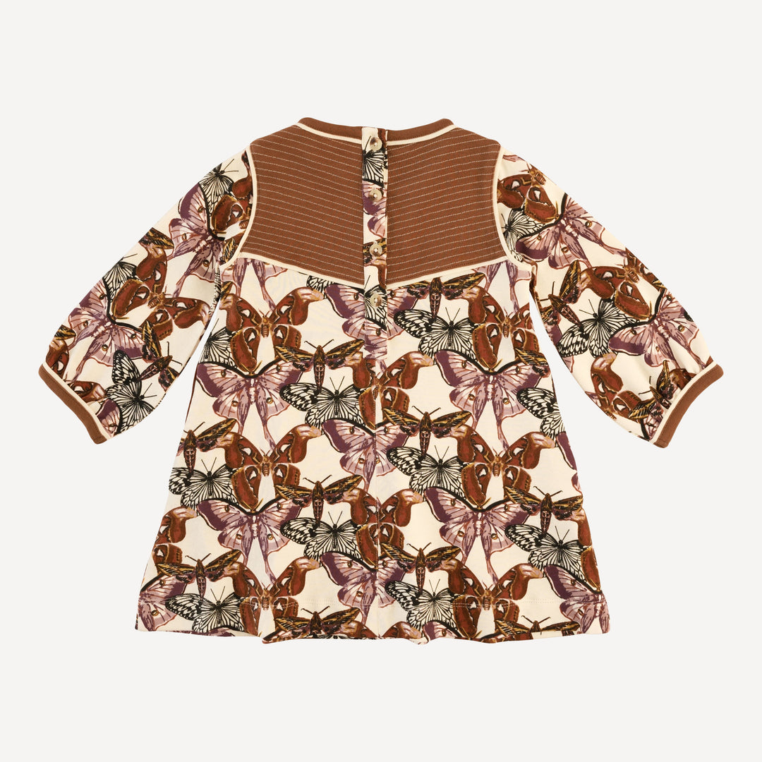 long sleeve v-neck yoke dress | moth wallpaper | organic cotton interlock