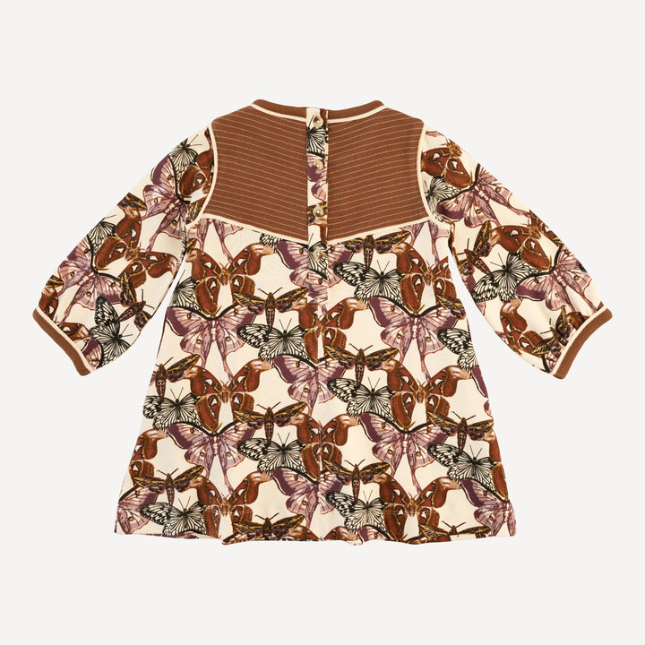 long sleeve v-neck yoke dress | moth wallpaper | organic cotton interlock