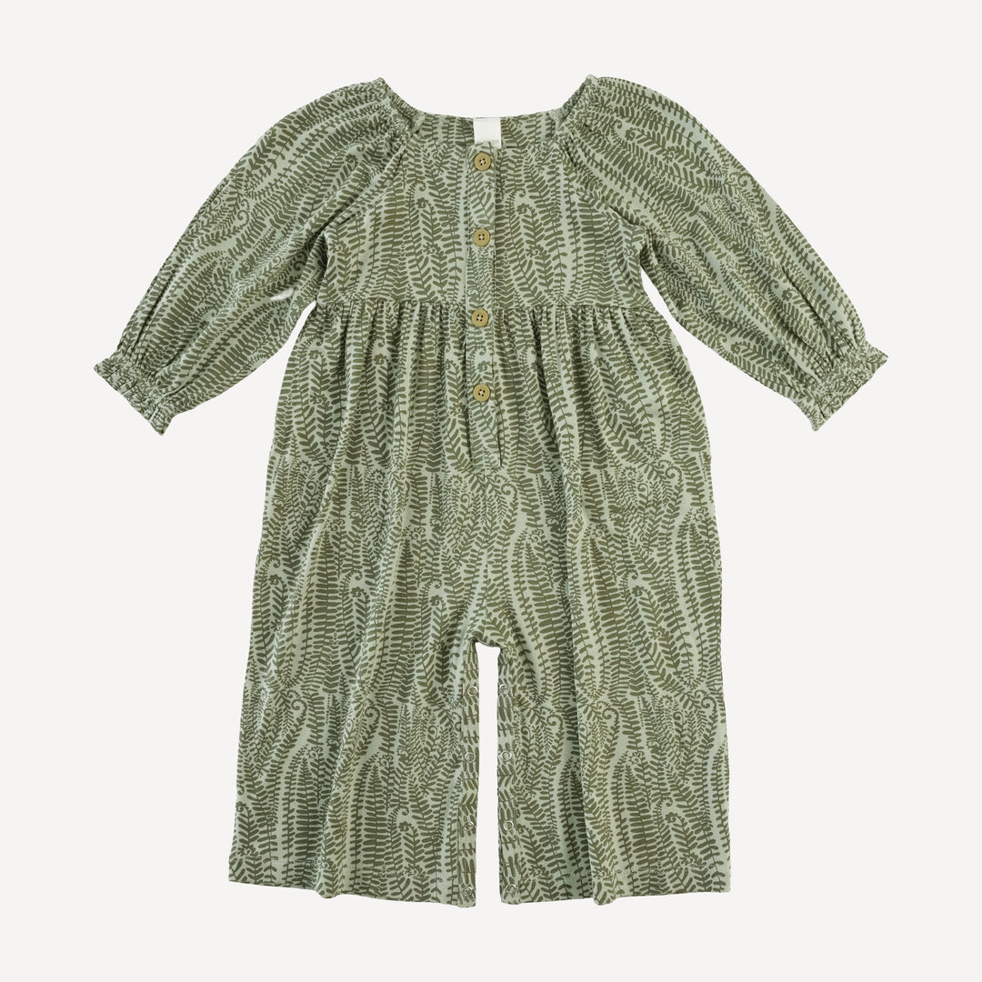 long sleeve woodland gaucho jumpsuit | green fern frond | modal