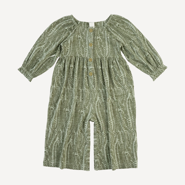 long sleeve woodland gaucho jumpsuit | green fern frond | modal