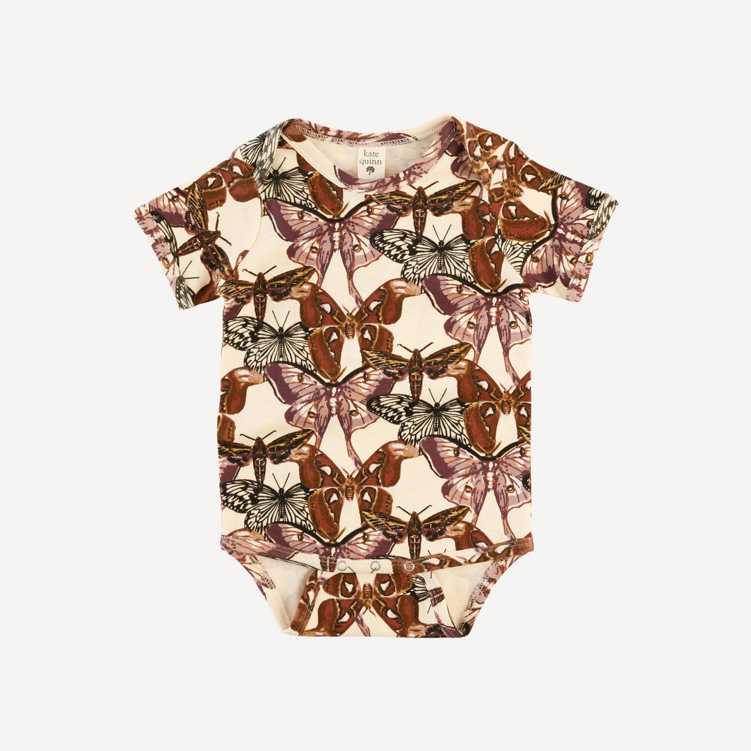 short sleeve lap neck bodysuit | moth wallpaper | organic cotton interlock
