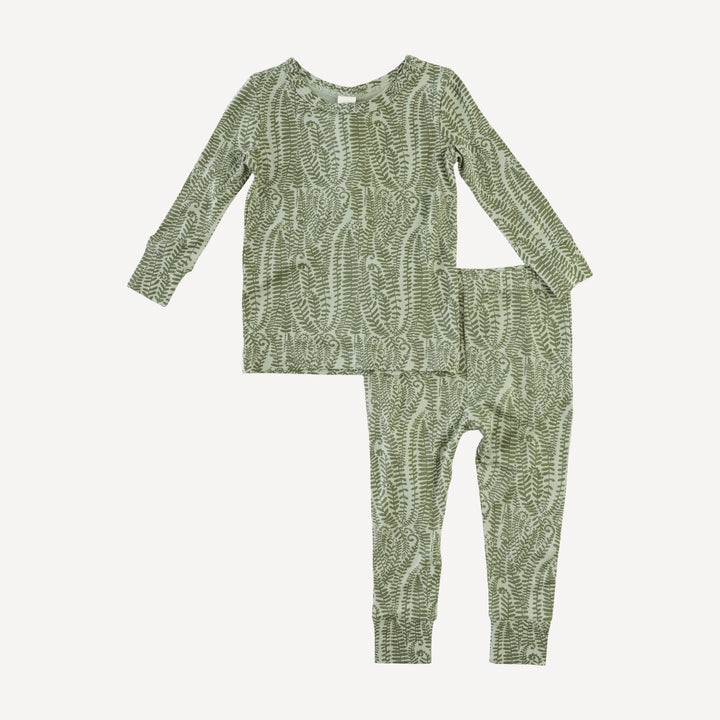 long sleeve crew neck pj set | green fern frond | modal