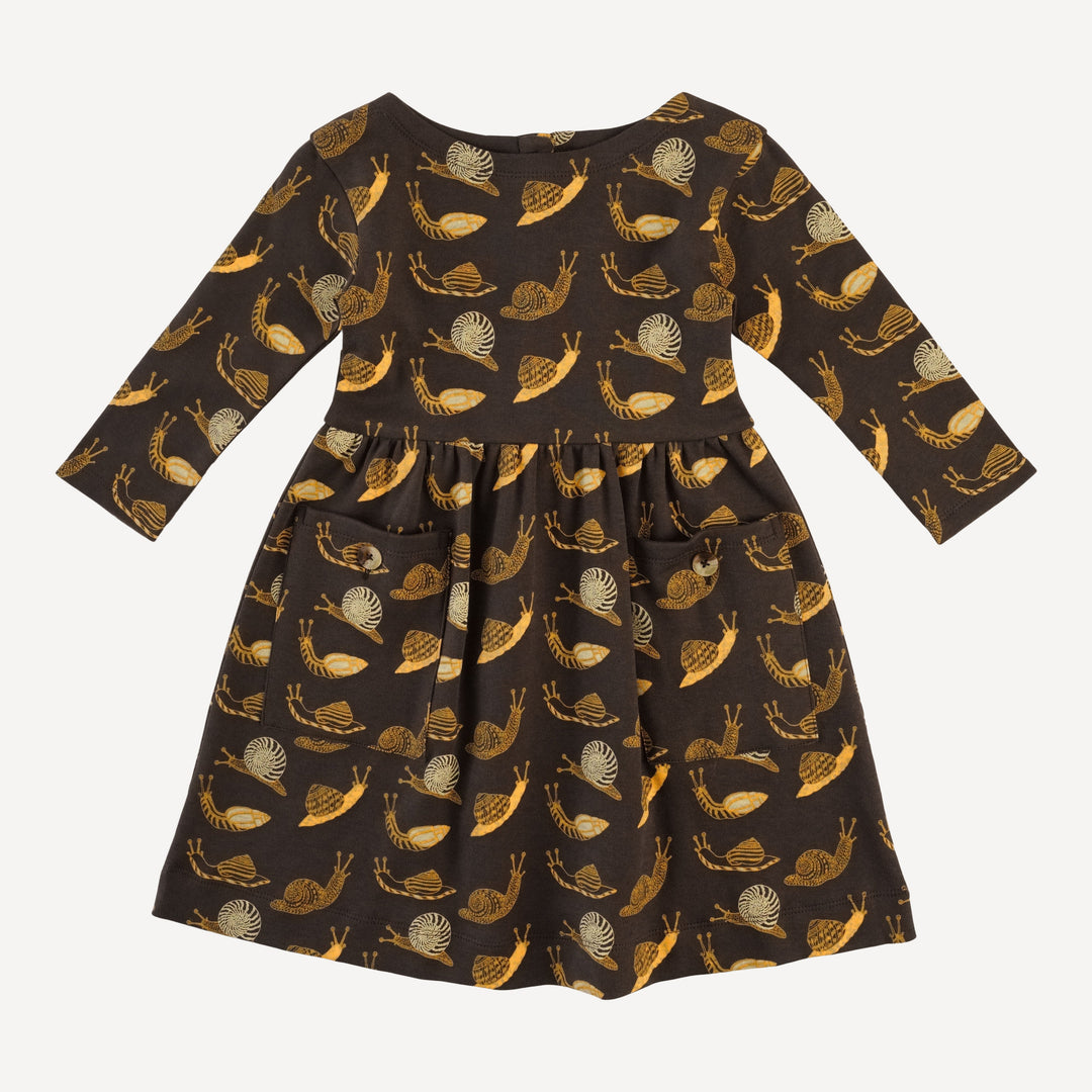 long sleeve patch pocket dress | neutral snails | organic cotton interlock