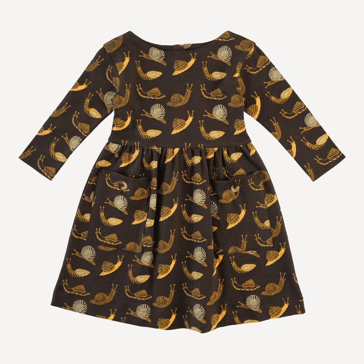 long sleeve patch pocket dress | neutral snails | organic cotton interlock