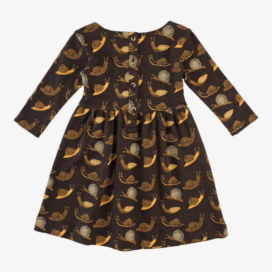 long sleeve patch pocket dress | neutral snails | organic cotton interlock