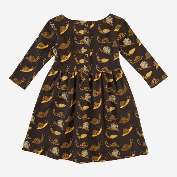 long sleeve patch pocket dress | neutral snails | organic cotton interlock