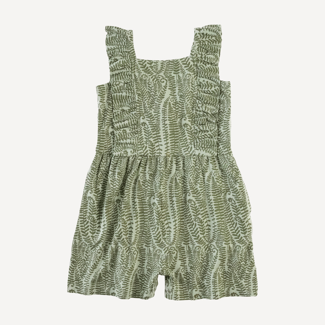 pinafore ruffle romper | green fern frond | modal