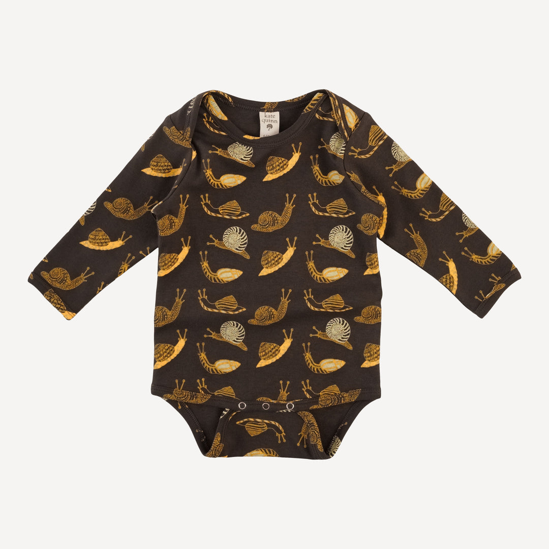 long sleeve lap neck bodysuit | neutral snails | organic cotton interlock