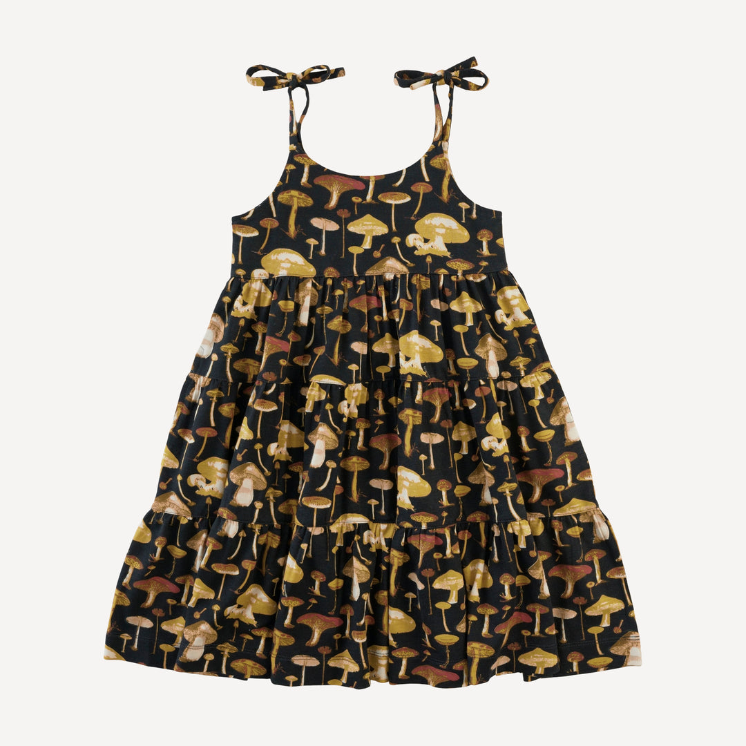 spaghetti tie prairie dress | black mushroom litho | modal
