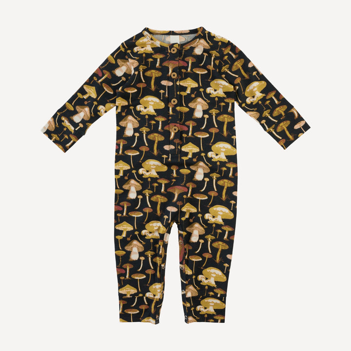long sleeve sport union suit | black mushroom litho | modal