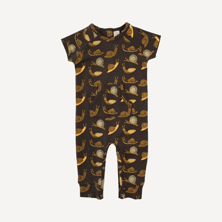 short sleeve kanga sport jumpsuit | neutral snails | organic cotton interlock