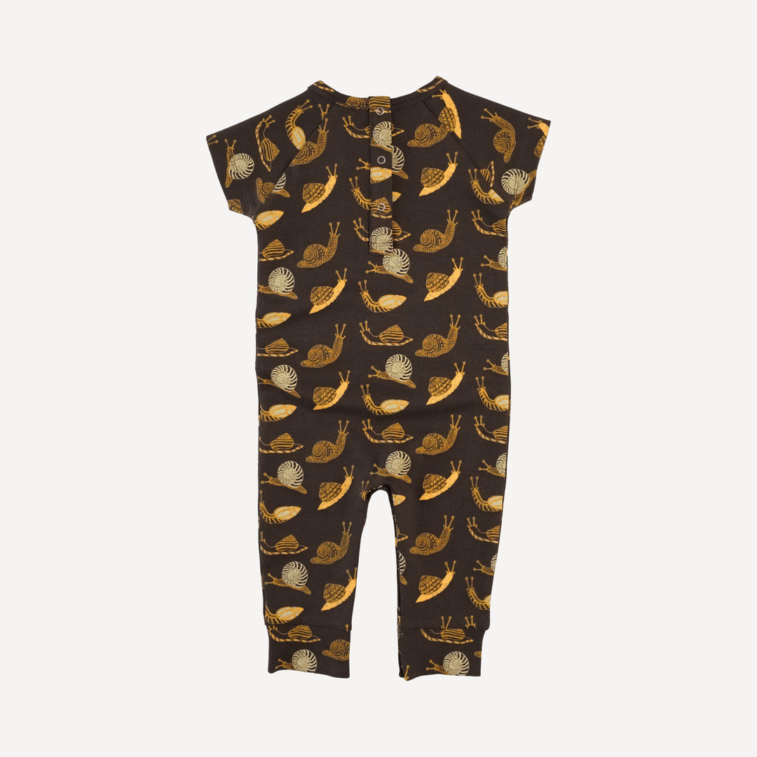 short sleeve kanga sport jumpsuit | neutral snails | organic cotton interlock