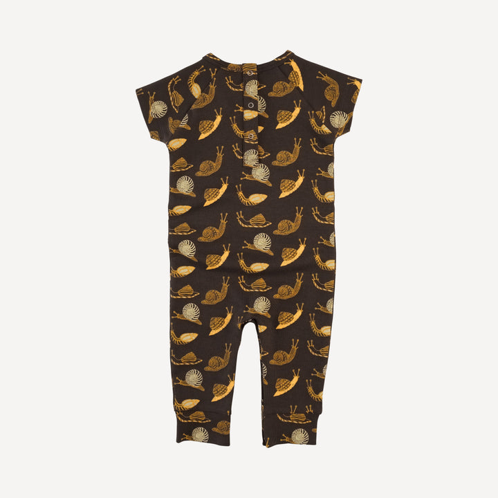 short sleeve kanga sport jumpsuit | neutral snails | organic cotton interlock