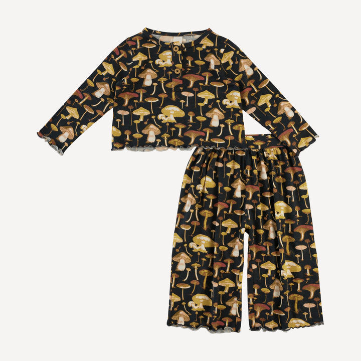 long sleeve henley jade set | black mushroom litho | modal
