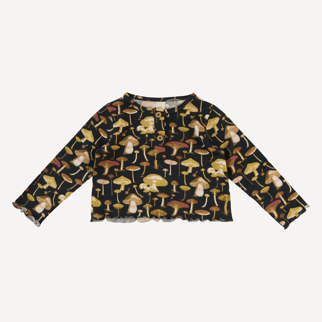 long sleeve henley jade set | black mushroom litho | modal