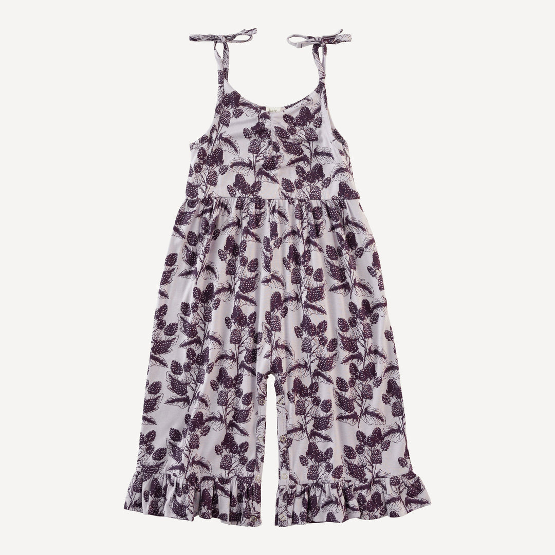 spaghetti tie ruched wide leg ruffle jumpsuit | blackberry | bamboo