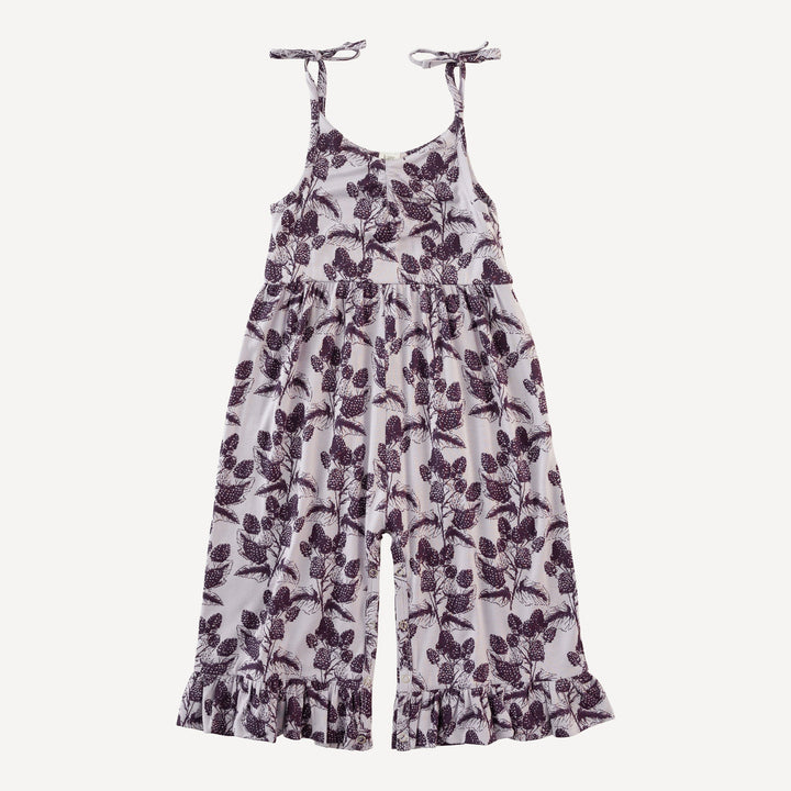 spaghetti tie ruched wide leg ruffle jumpsuit | blackberry | bamboo