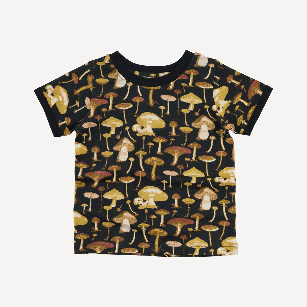 short sleeve ringer tee | black mushroom litho | modal