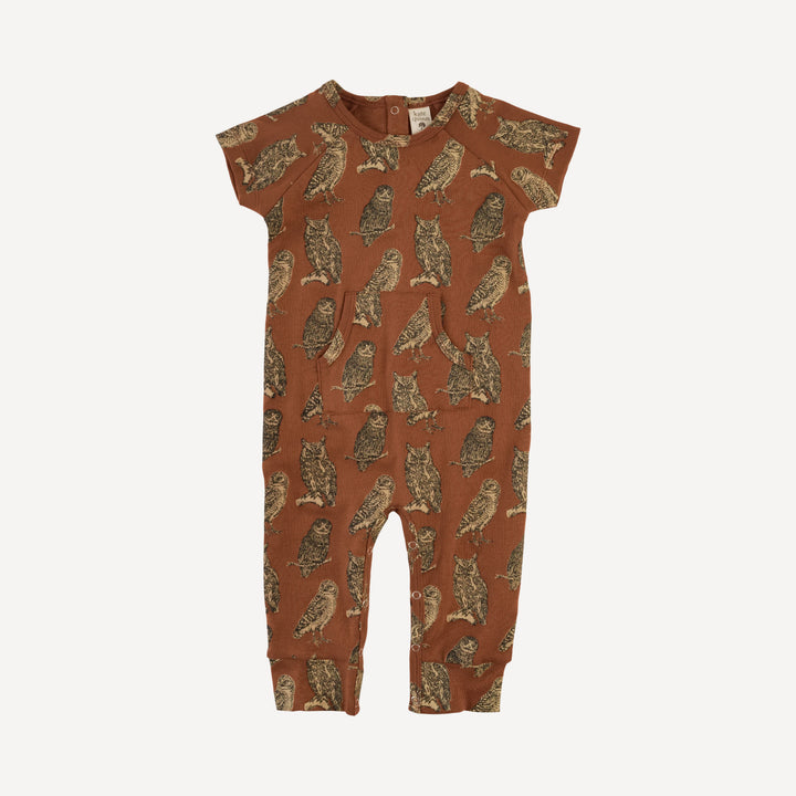 short sleeve kanga sport jumpsuit | owl friends | organic cotton interlock
