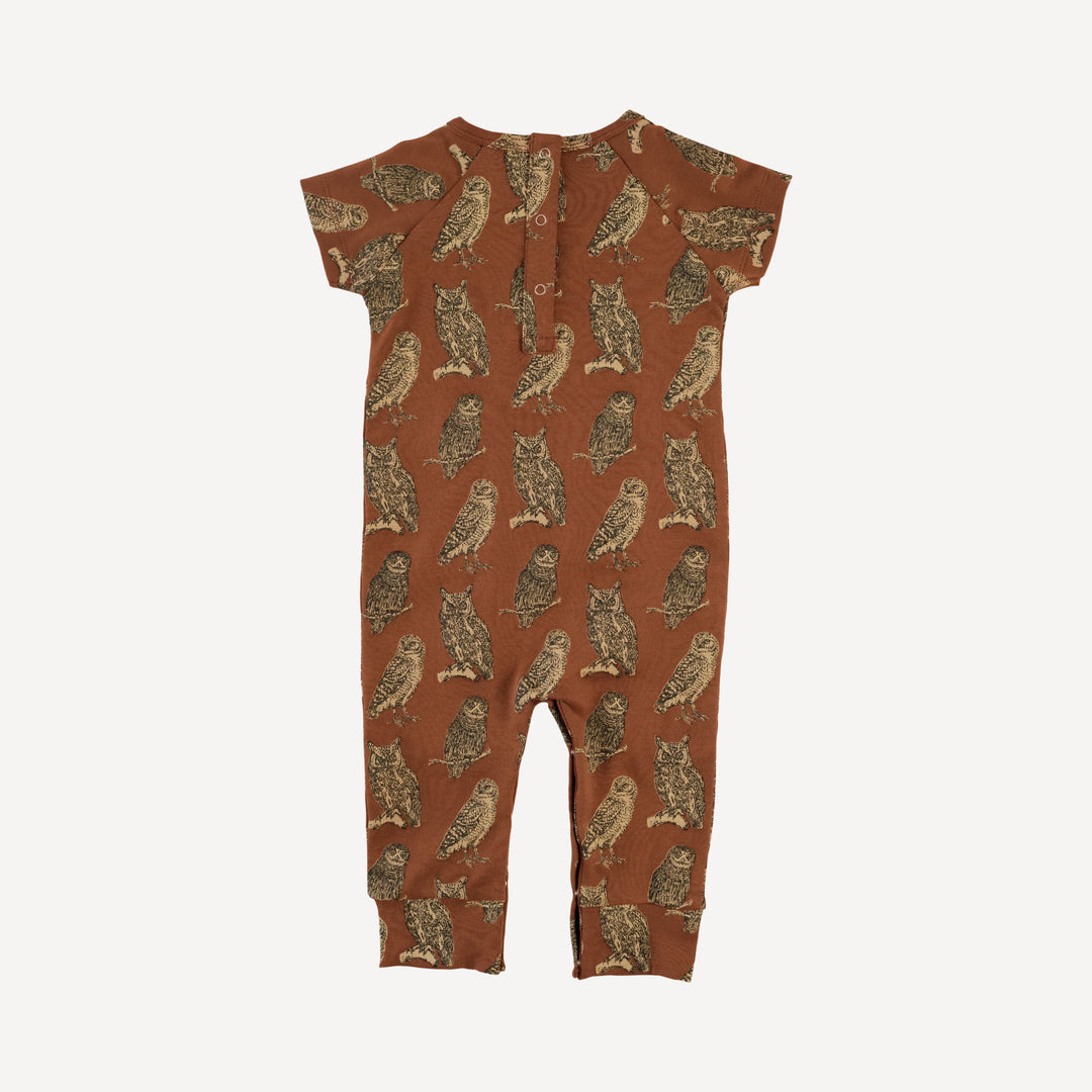 short sleeve kanga sport jumpsuit | owl friends | organic cotton interlock