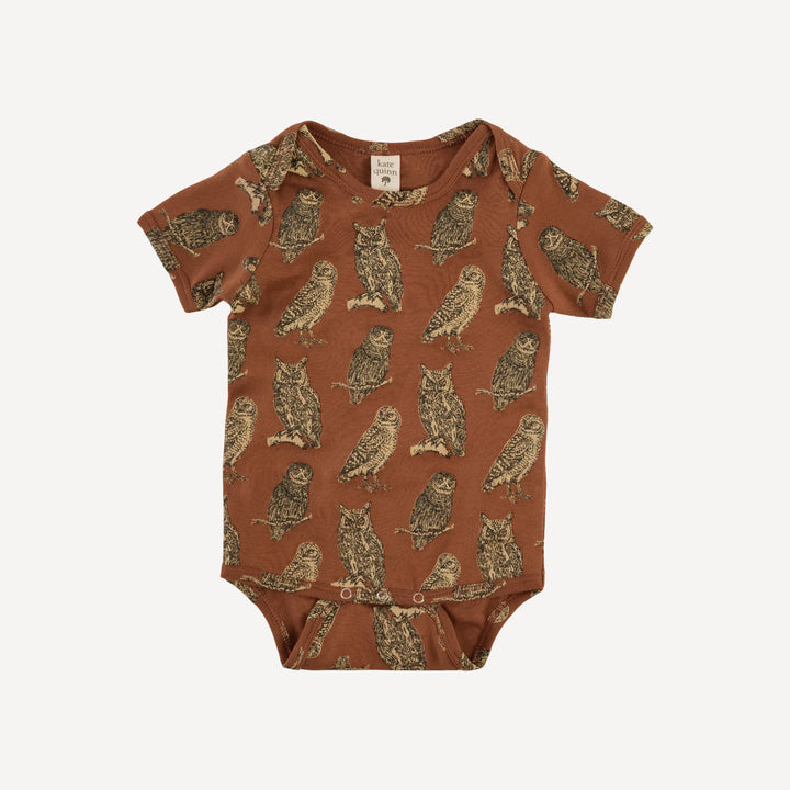 short sleeve lap neck bodysuit | owl friends | organic cotton interlock