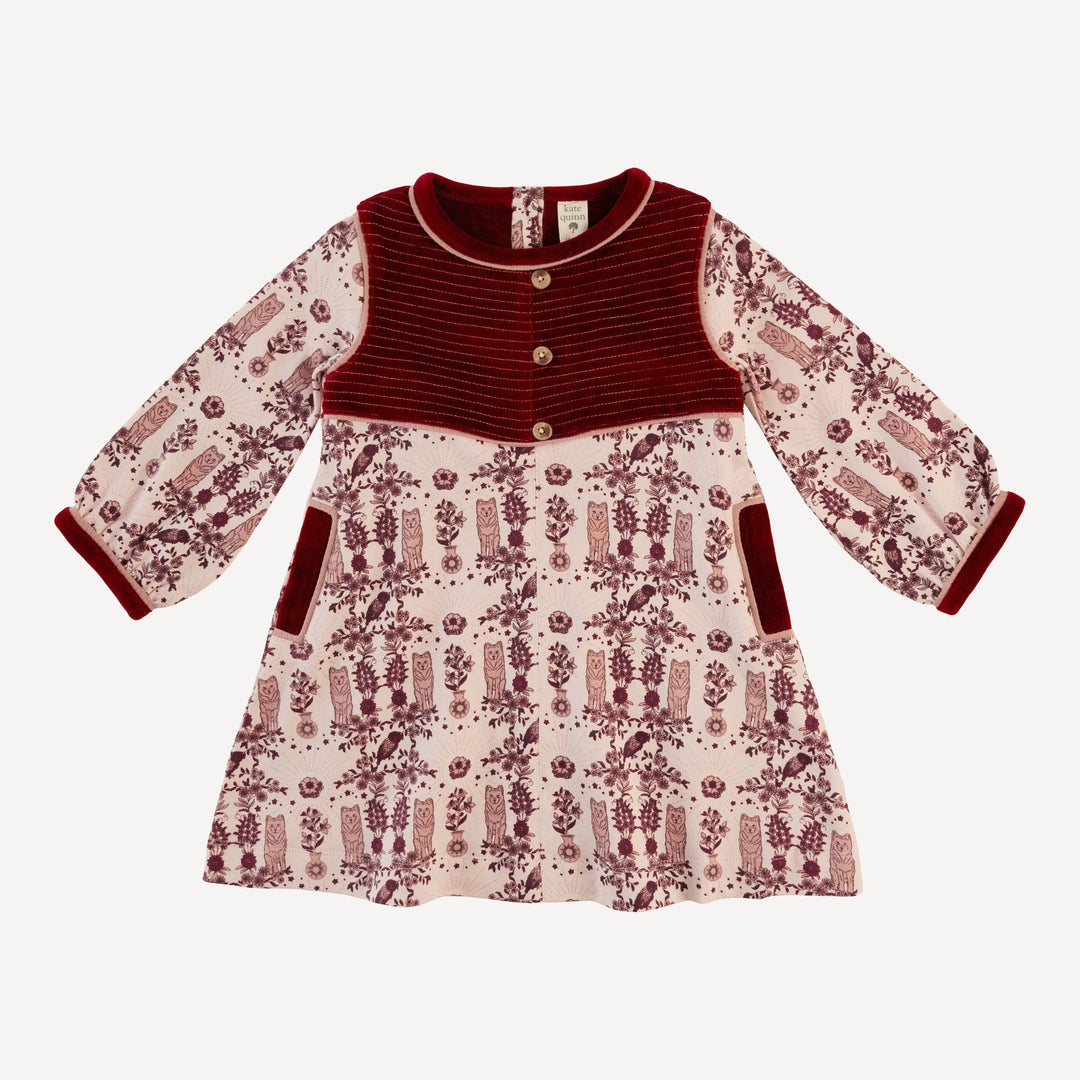 long sleeve v-neck yoke dress | wolf floral | organic cotton interlock