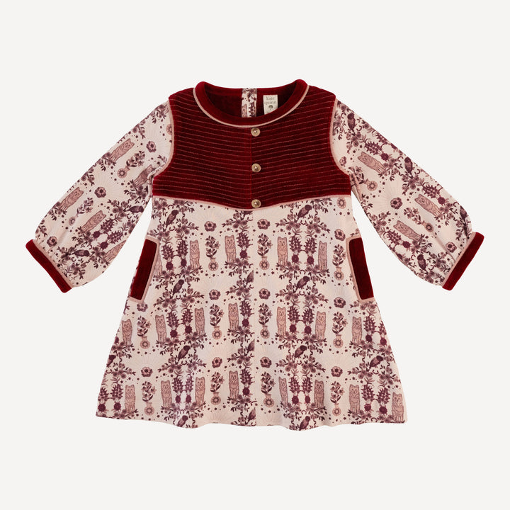 long sleeve v-neck yoke dress | wolf floral | organic cotton interlock