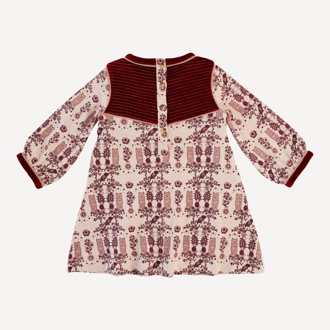 long sleeve v-neck yoke dress | wolf floral | organic cotton interlock