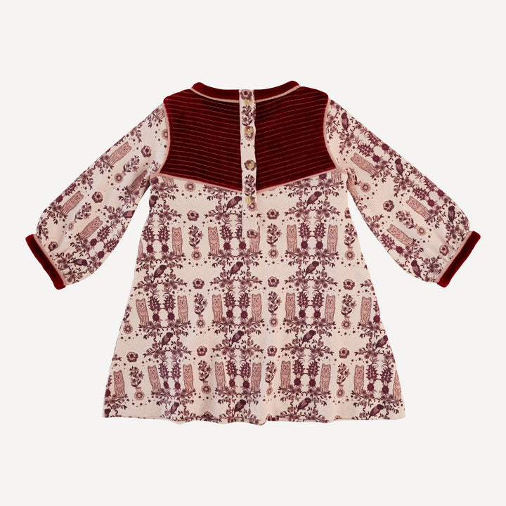 long sleeve v-neck yoke dress | wolf floral | organic cotton interlock