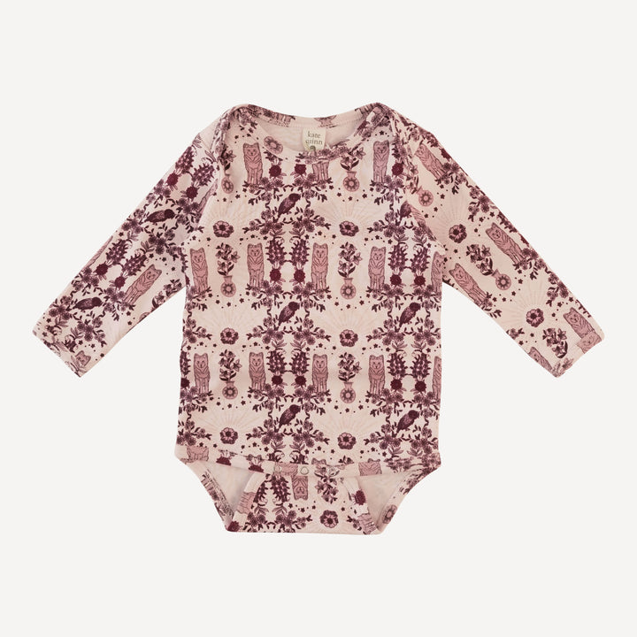 long sleeve lap neck bodysuit | wolf floral | organic cotton interlock