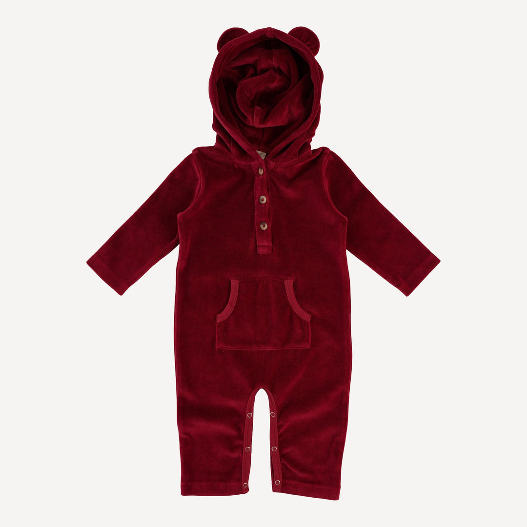 long sleeve kanga bear jumpsuit | berry basket | organic cotton velour